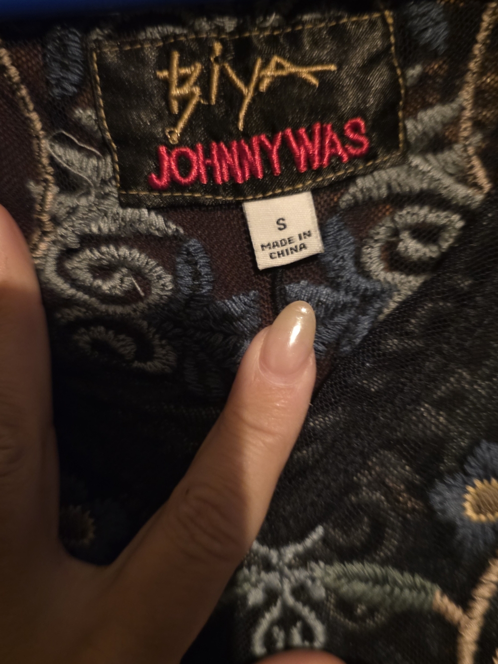 Johnny Was Navy Maxi Dress with Light Blue & Pale Yellow Embroidery Size Small - Picture 7 of 8